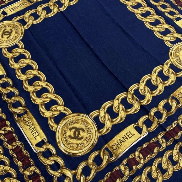 CHANEL Coco - Navy Gold Multi Scarf 325-072125 - Picture 3 of 6